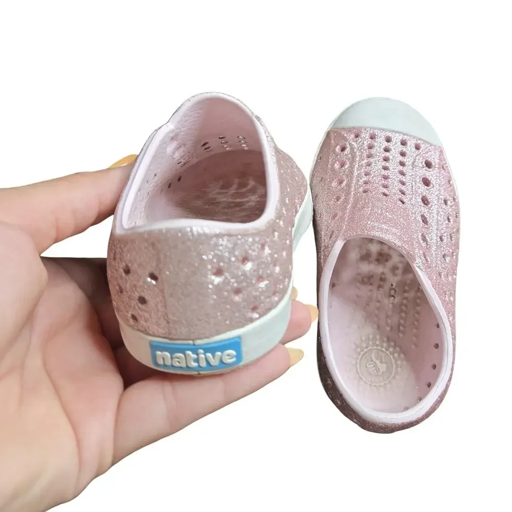 Native Pink Glitter Slip-On Shoes Size: 6
